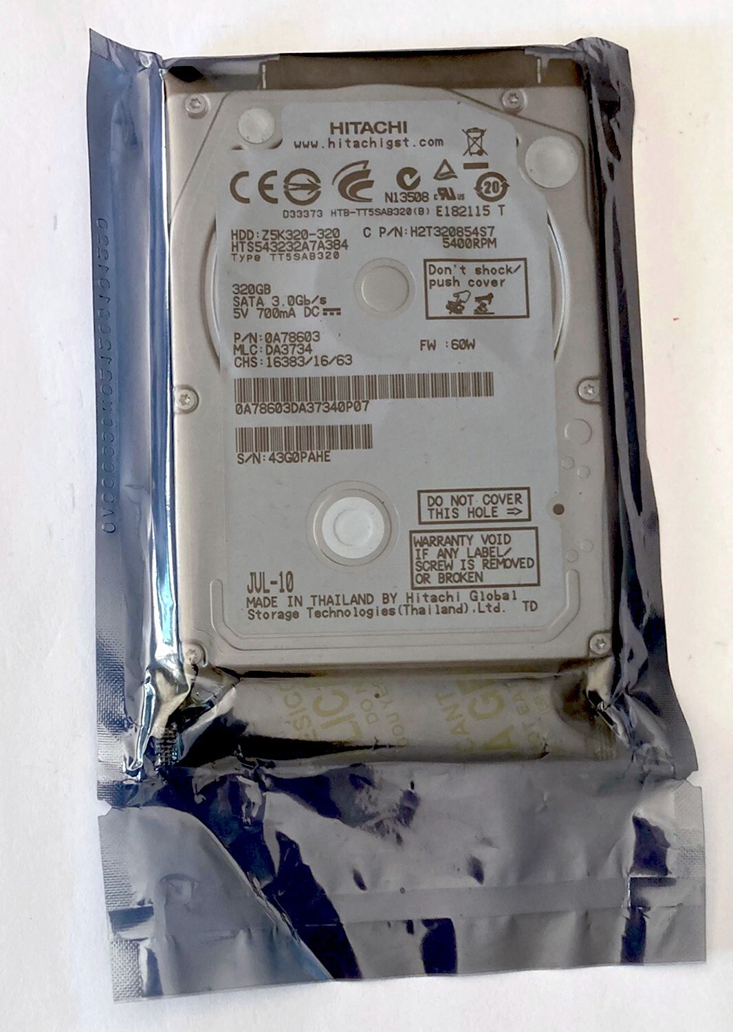 Hitachi HTS54323A7A384 320GB 7200RPM 3Gbps 2.5″ SATA LaptopHDD HardDrive