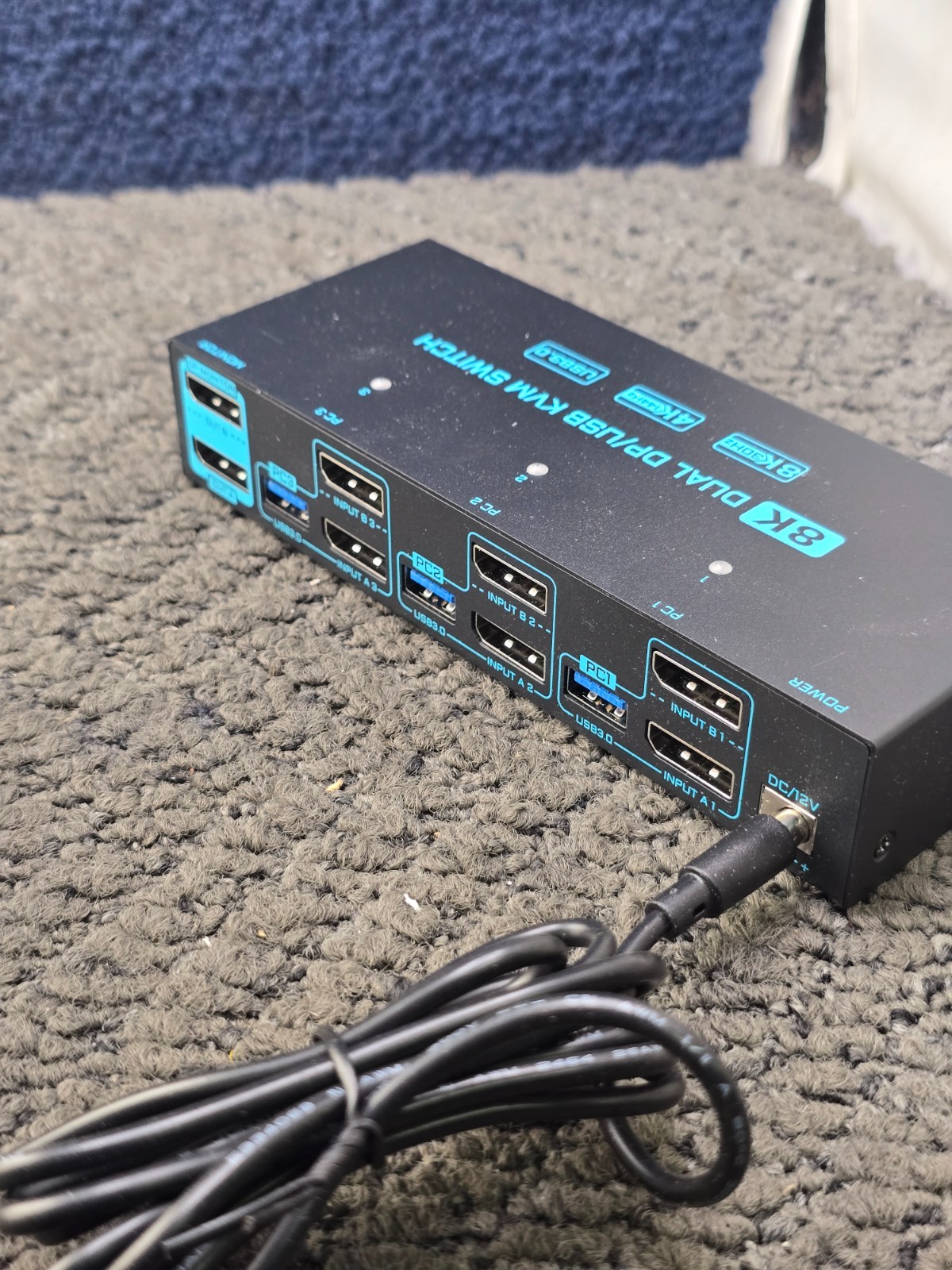KCEVE 8K Dual DP/USB KVM Switch, Black 8K 30Hz, 4K 144Hz, USB 3.0