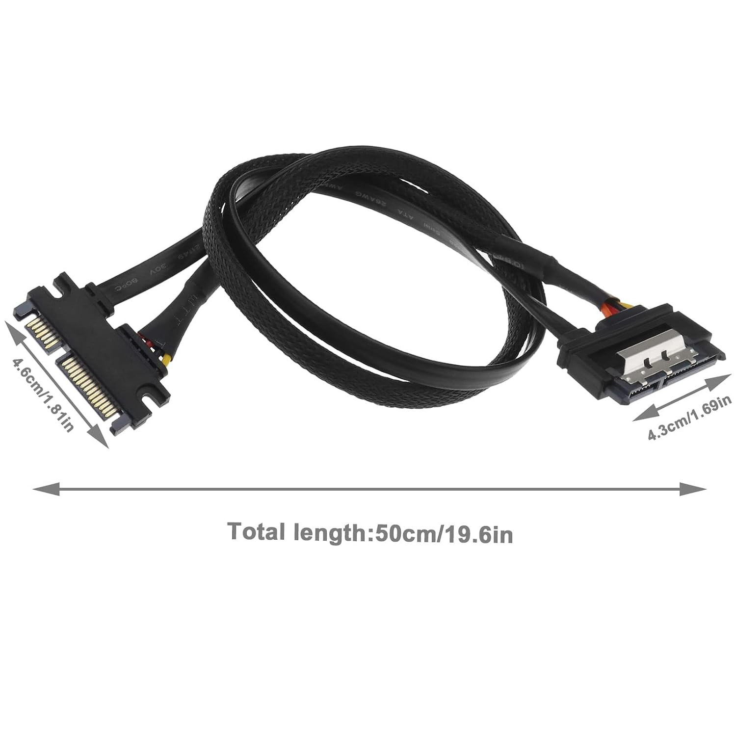 Ecsing 22 Pin SATA Power Extension Cable 7+15 Male to Female Data Cable with Loc