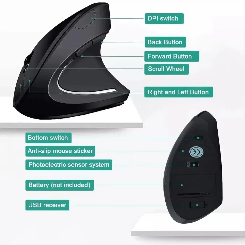 Wireless Ergonomic Design Vertical Optical Mouse Mice for Computer Laptop 2.4GHz