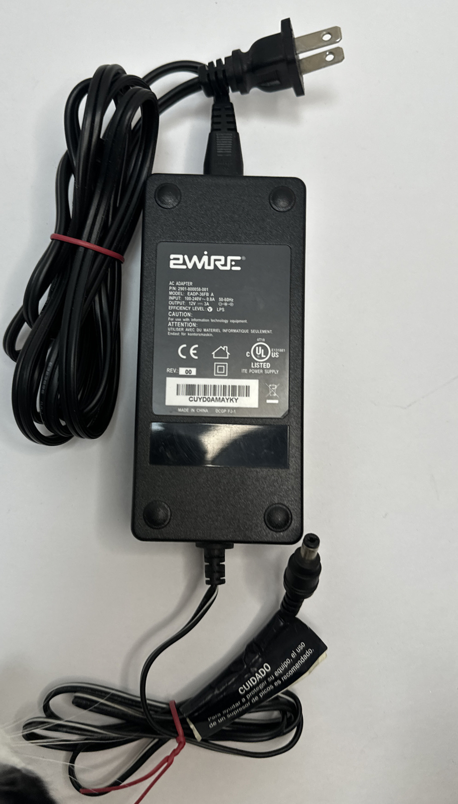 2Wire AC Power Adapter EADP-36FB 12V 3A.