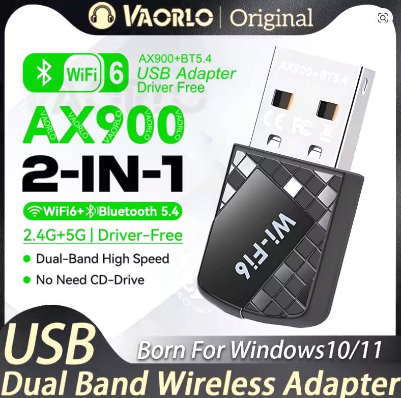 WiFi Adapter USB WiFi 6 900Mbps Bluetooth 5.4 Dual Band 2.4G/5G Dongle