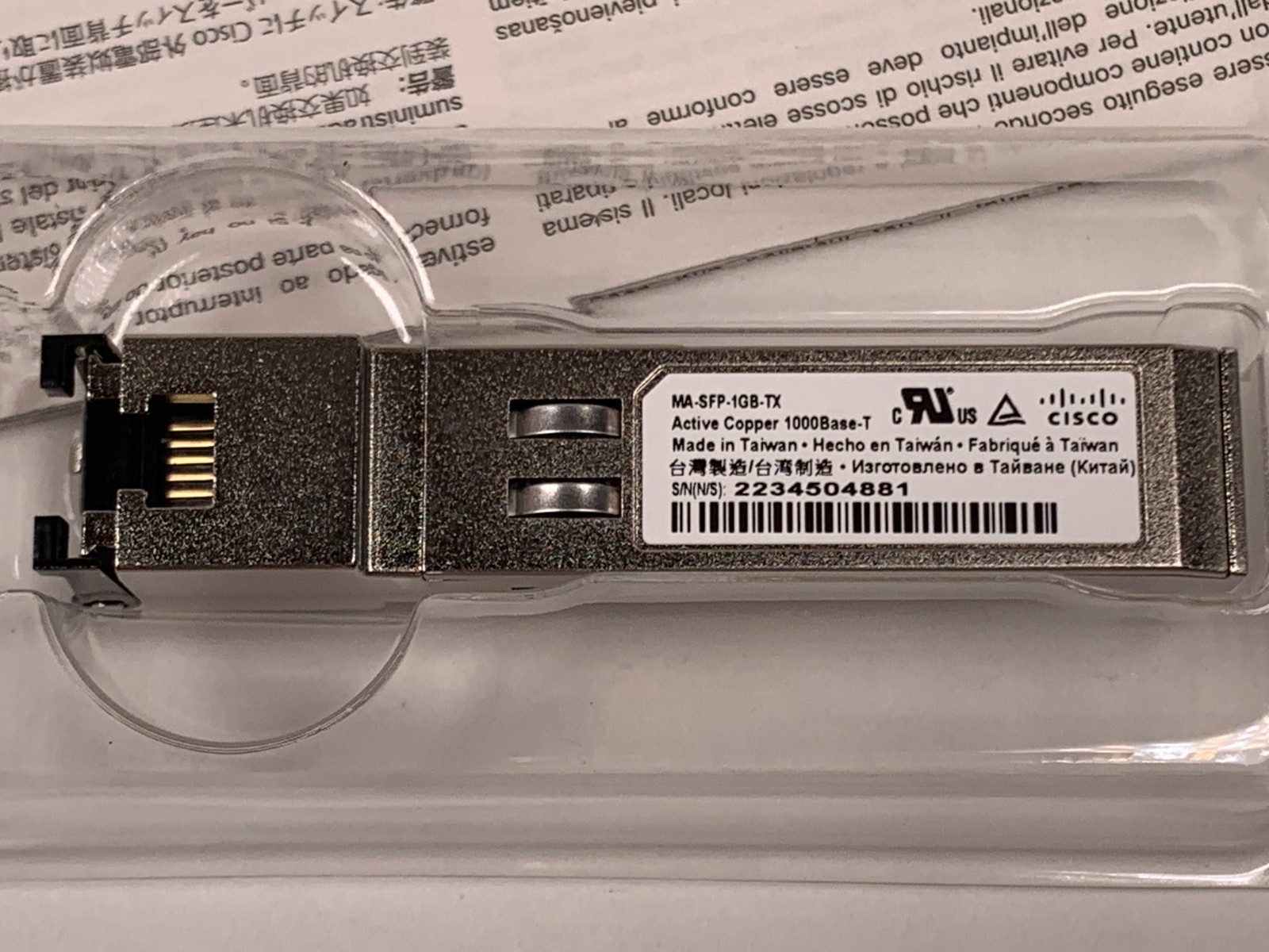 Cisco Meraki MA-SFP-1GB-TX 1G SFP Copper Transceiver Module