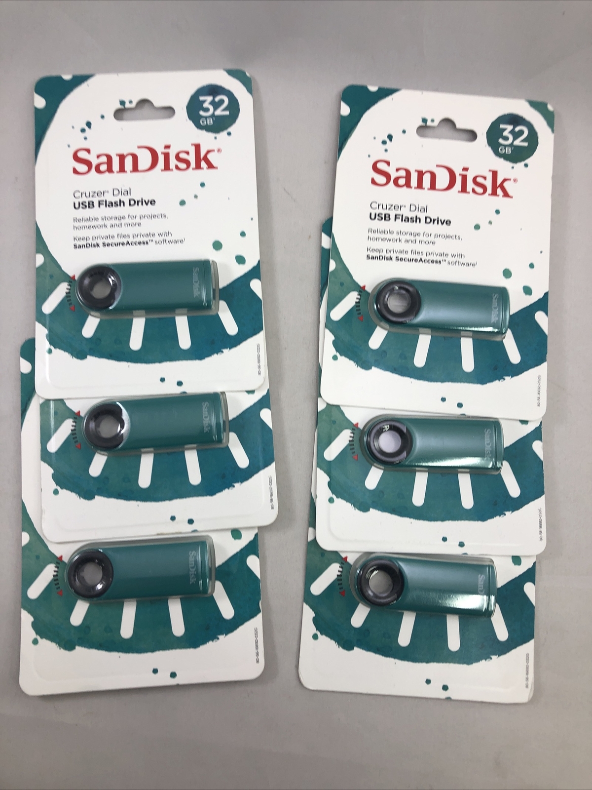 6 SANDISK Cruzer Dial 32GB USB FLASH DRIVE Storage Transfer Memory USB 2.0 Aqua