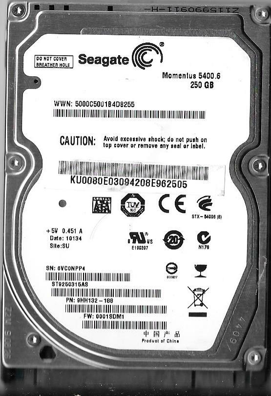 Seagate ST9250315AS 250GB Sata Hard Drive P/N: 9HH132-188 6VC SU F/W: 0001SDM1