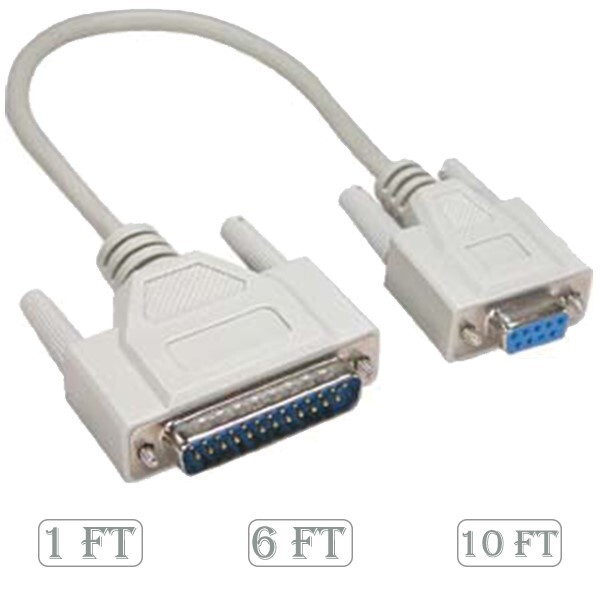 1FT 6FT 10FT DB9 9-Pin Serial Female to DB25 25-Pin Male Adapter Converter Cable