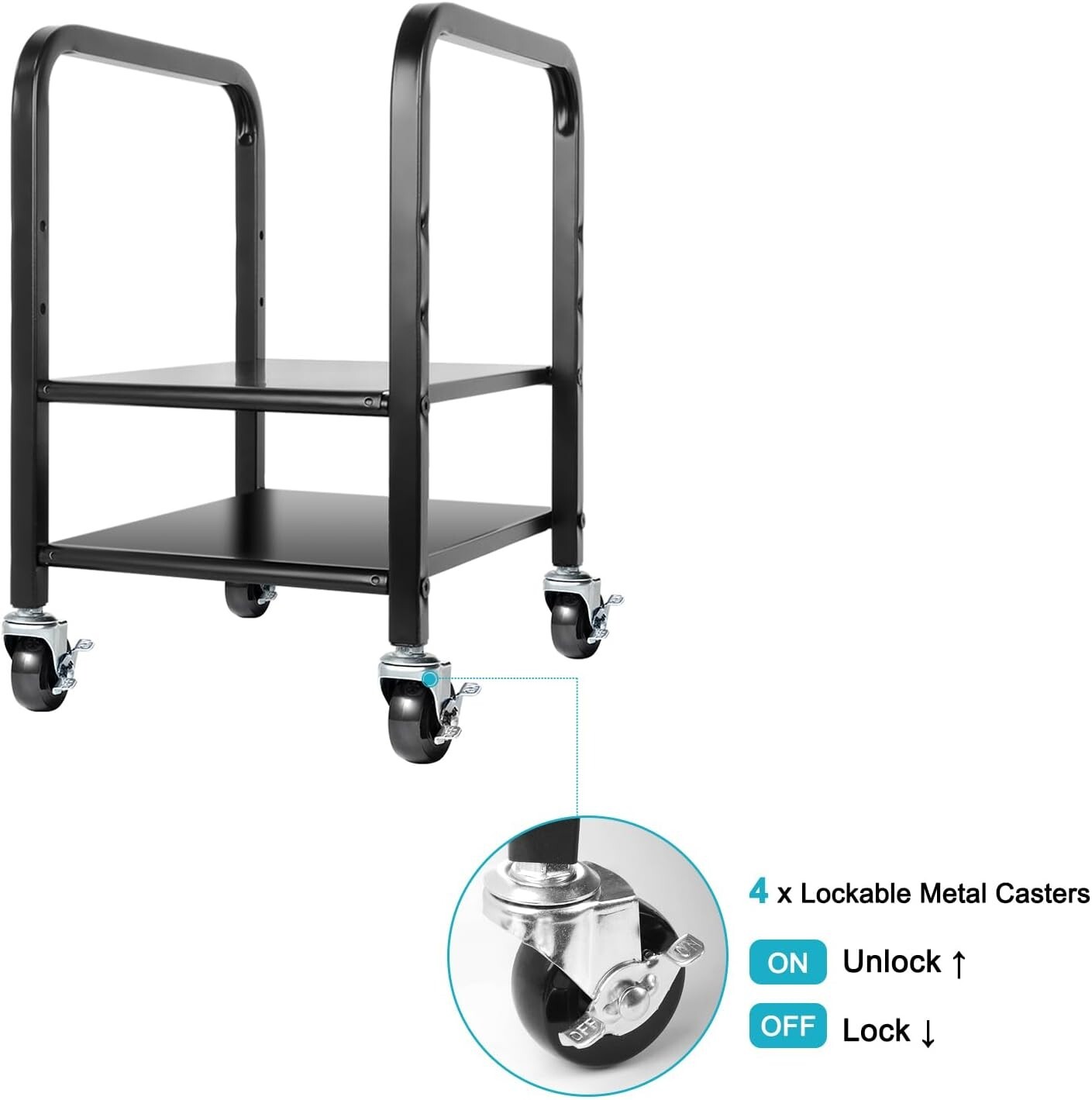360Tronix PC Tower Stand, Black Square Tubes with Metal Casters for Home Office