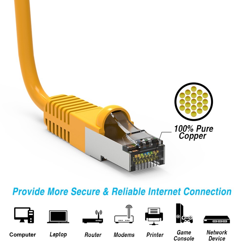 3FT Cat6 RJ45 Ethernet LAN Network SSTP Shielded Patch Cable Copper 26AWG Yellow