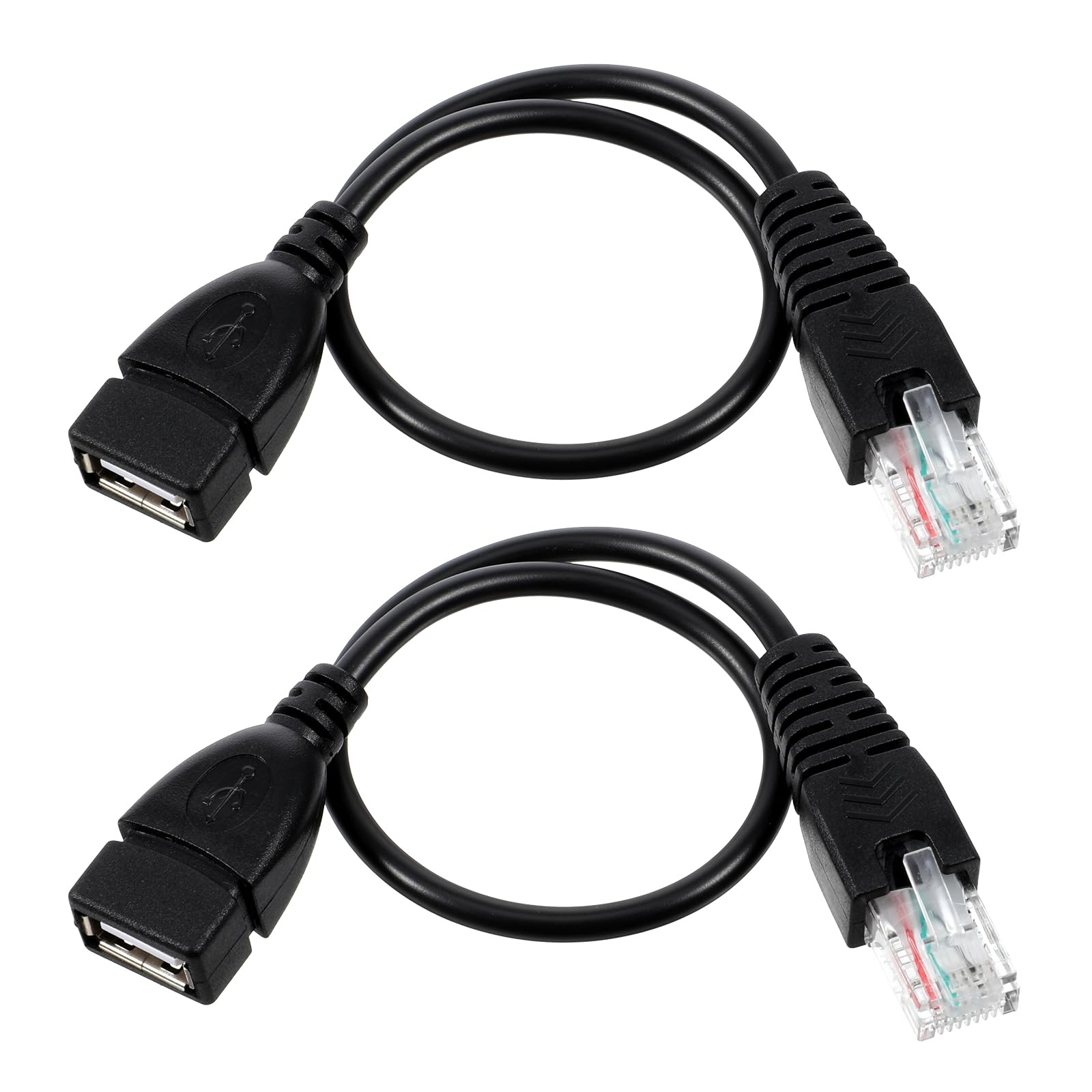 2 PCS 11.81 Inch Black USB 2.0 To RJ45 Ethernet Adapter Female To Male Cord