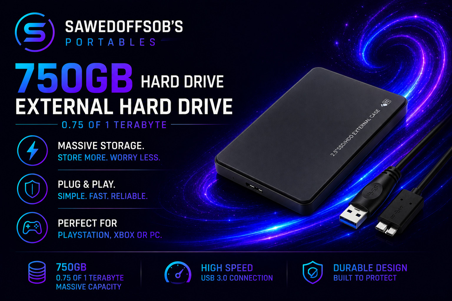 750GB PC External Hard Drive for PS4/PS5 Windows MAC – Unbranded 750 GB