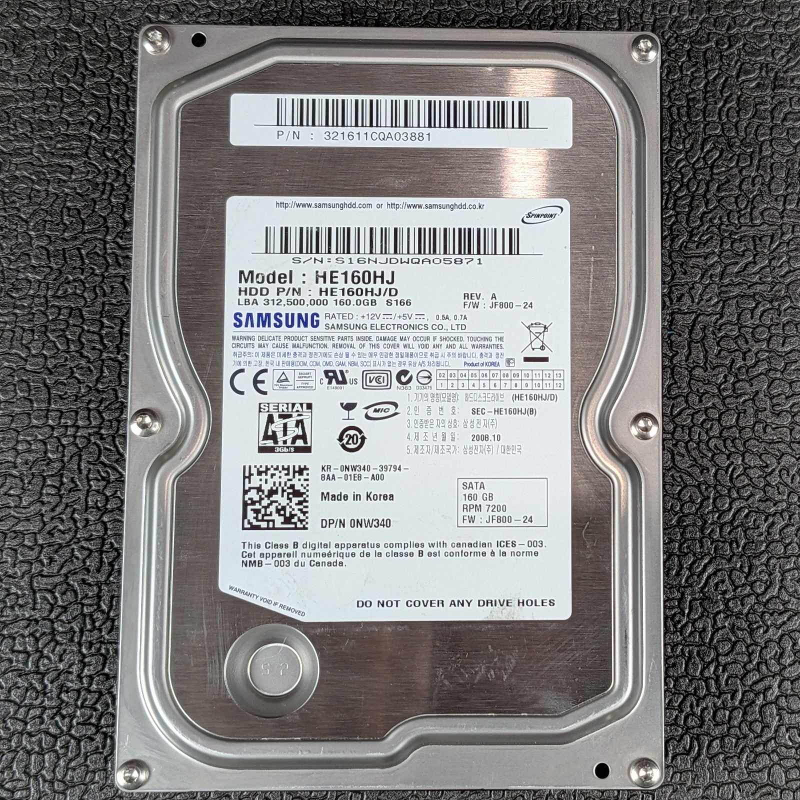 Samsung Spinpoint F1 160GB 3.5″ SATA Hard Drive – HE160HJ – TESTED