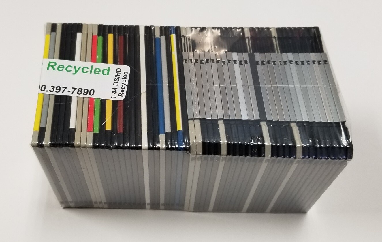 Recycled 3.5″ DS/HD 1.44 MB Floppy Disks. Diskettes formatted & tested in 2024