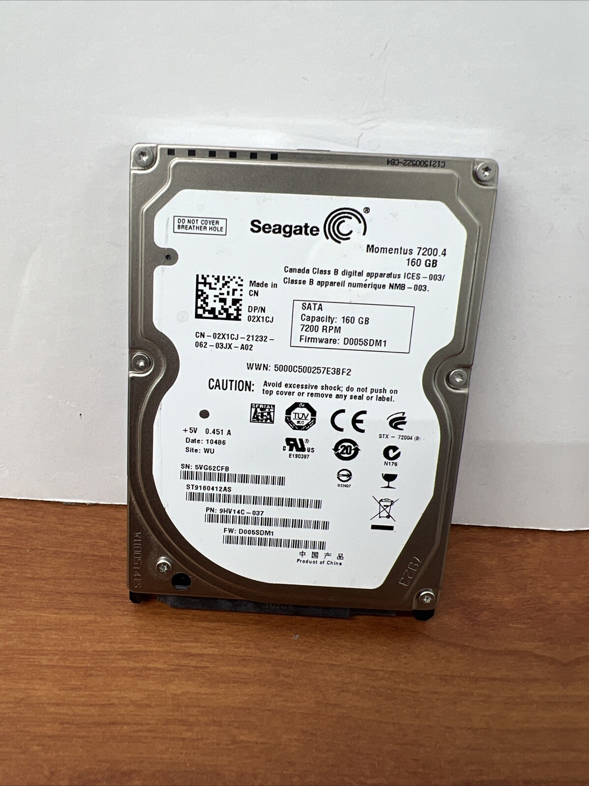 Seagate Laptop Hard drive 160GB 2.5” SATA Interface 7400RPM D005SDM1