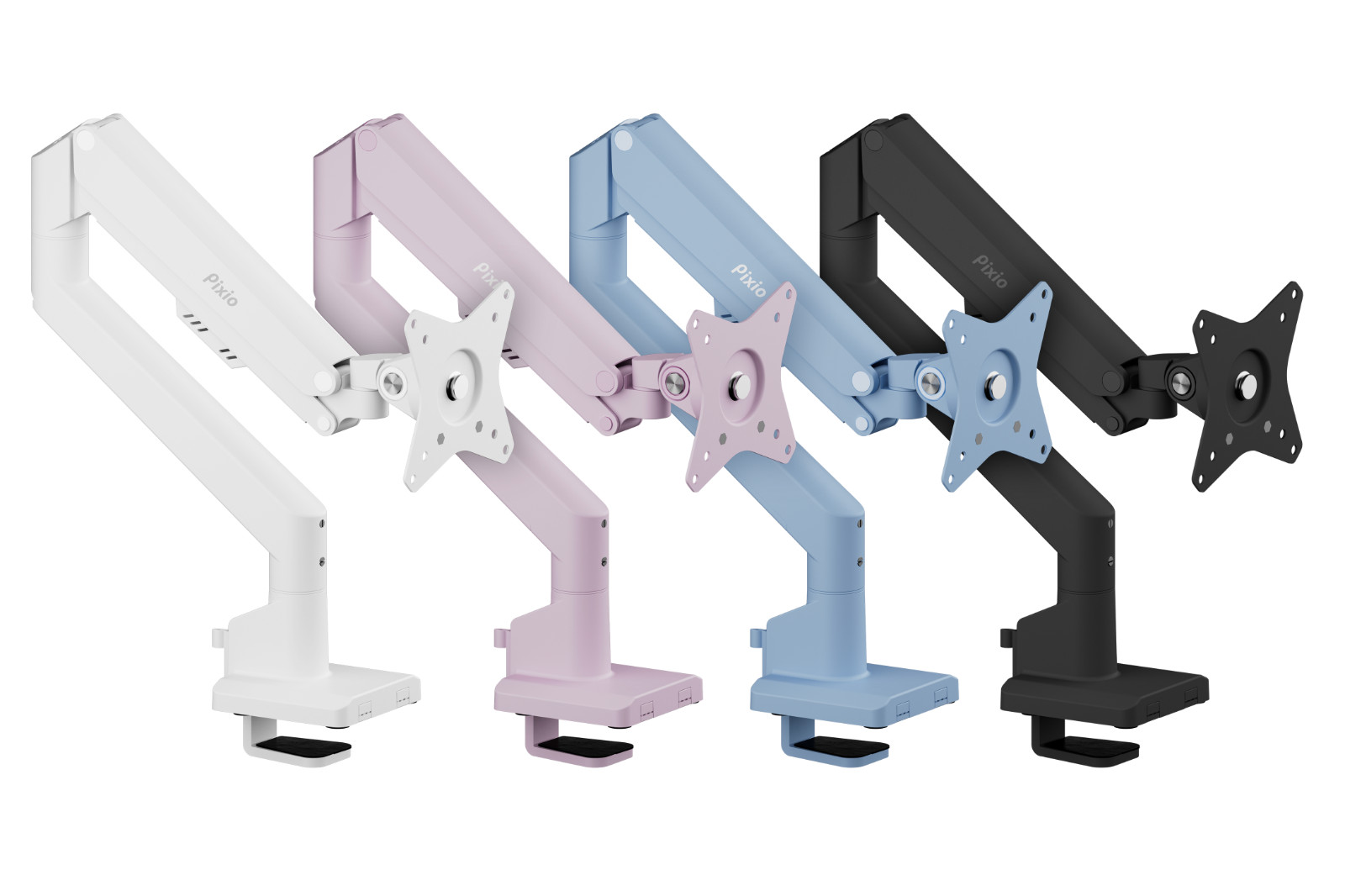 Pixio PS1S Wave Single Monitor Arm in Black, White, Blue, and Pink