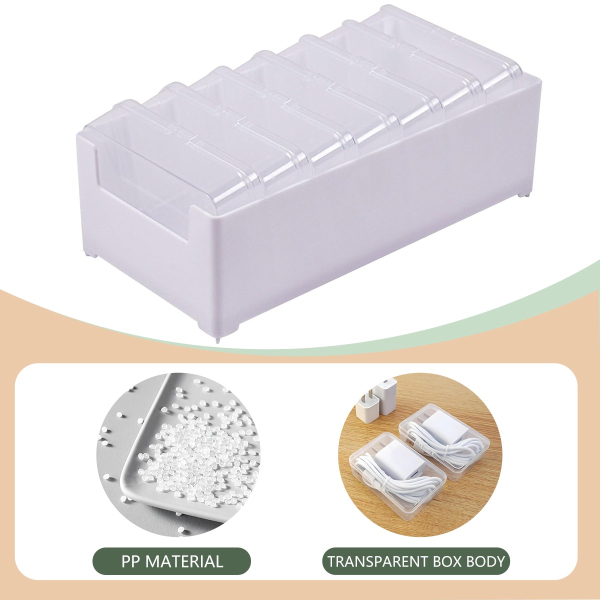 1Set Data Cable Storage Box Cable Organizer Jewelry Card Desk Storage Box 7Grids
