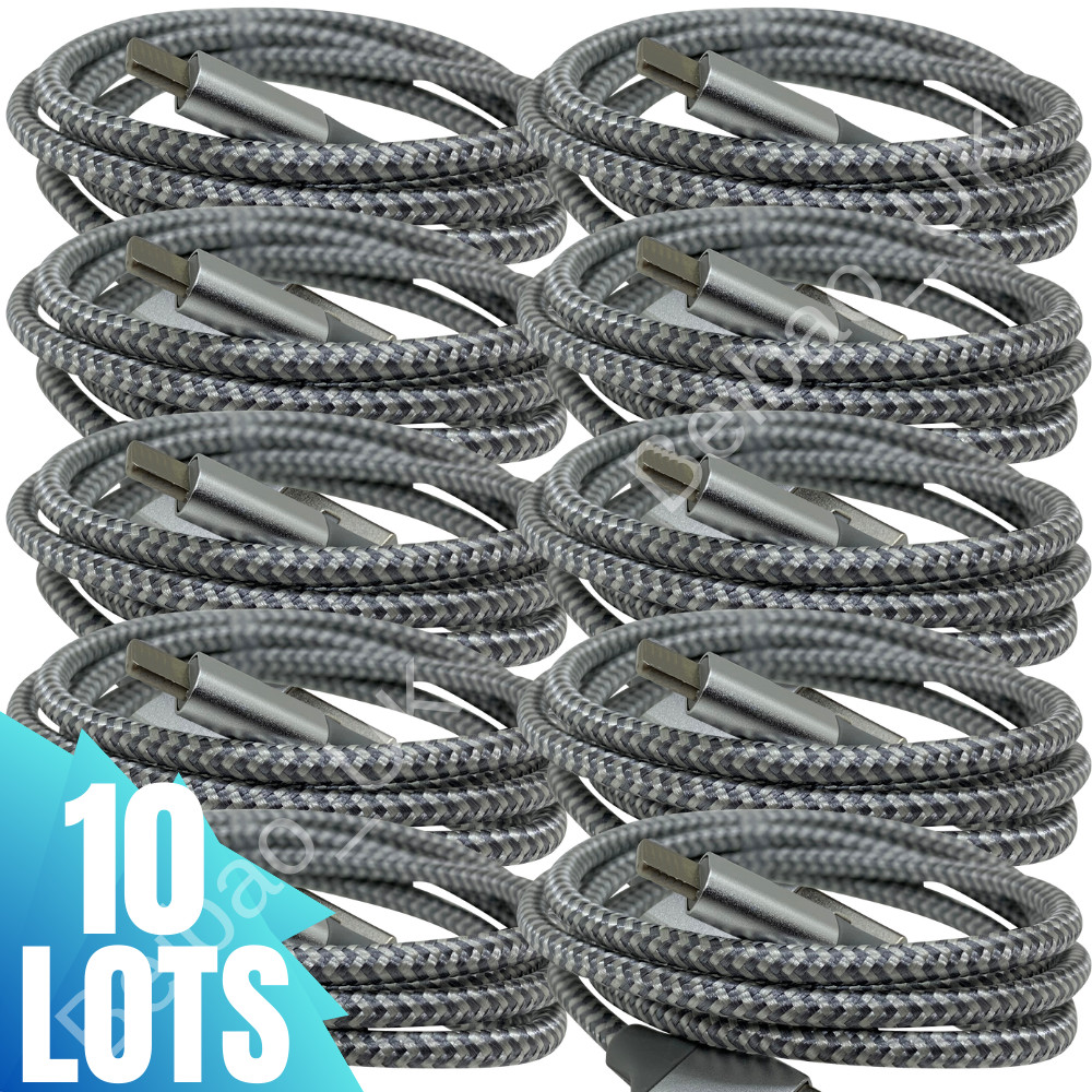 10x Wholesale 6Ft Charger Lot Braided USB Charging Cable Bulk For iPhone 13 11 8