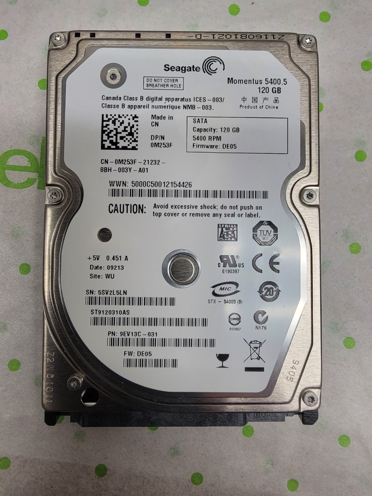 120GB SATA Seagate Momentus 5400.5 ST9120310AS 8MB 2.5″ Internal Hard Drive