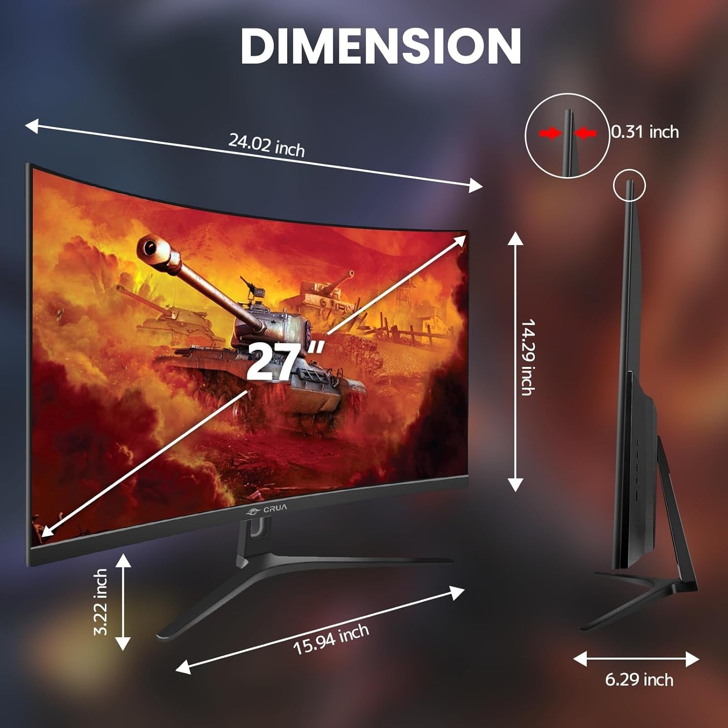 Sleek 27″ Curved Gaming Monitor 180Hz FHD 250cd/m Brightness