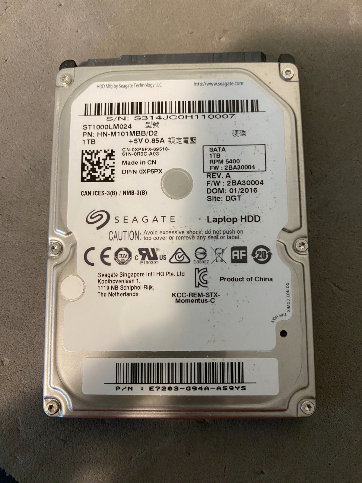 SEAGATE ST1000LM024 1TB HDD HARD DRIVE SATA 5400RPM HN-M101MBB/D2