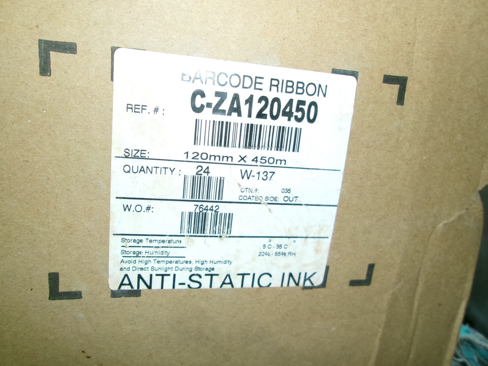 C-ZA120450 120mm X 450mm BARCODE RIBBON MADE IN USA ED2-1