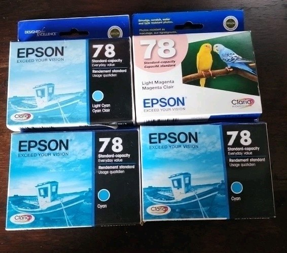 4 Genuine EPSON 78 Standard Capacity Inkjet Cartridges- New Exp Varies