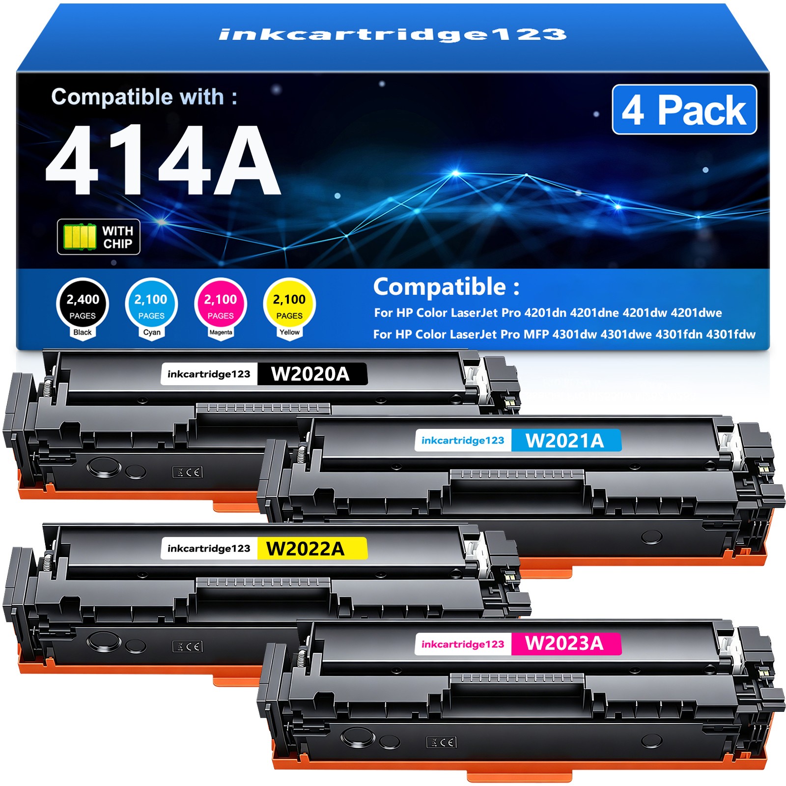 414A 414X With Chip For HP W2020A W2020X Toner Laserjet Pro MFP M454dw M479fdw