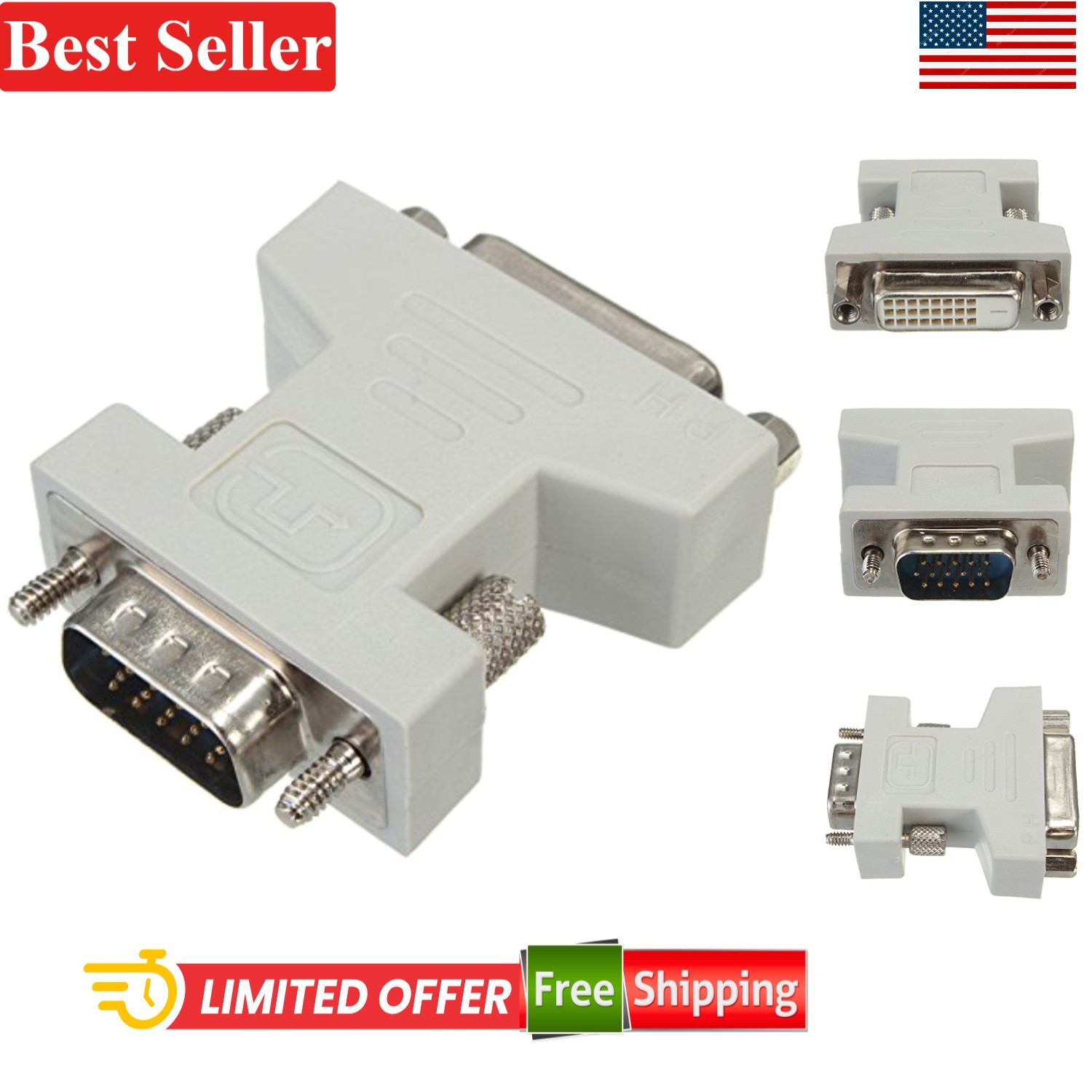 Compact DVI-D Female to VGA Male Converter – Seamless Connection to Monitors