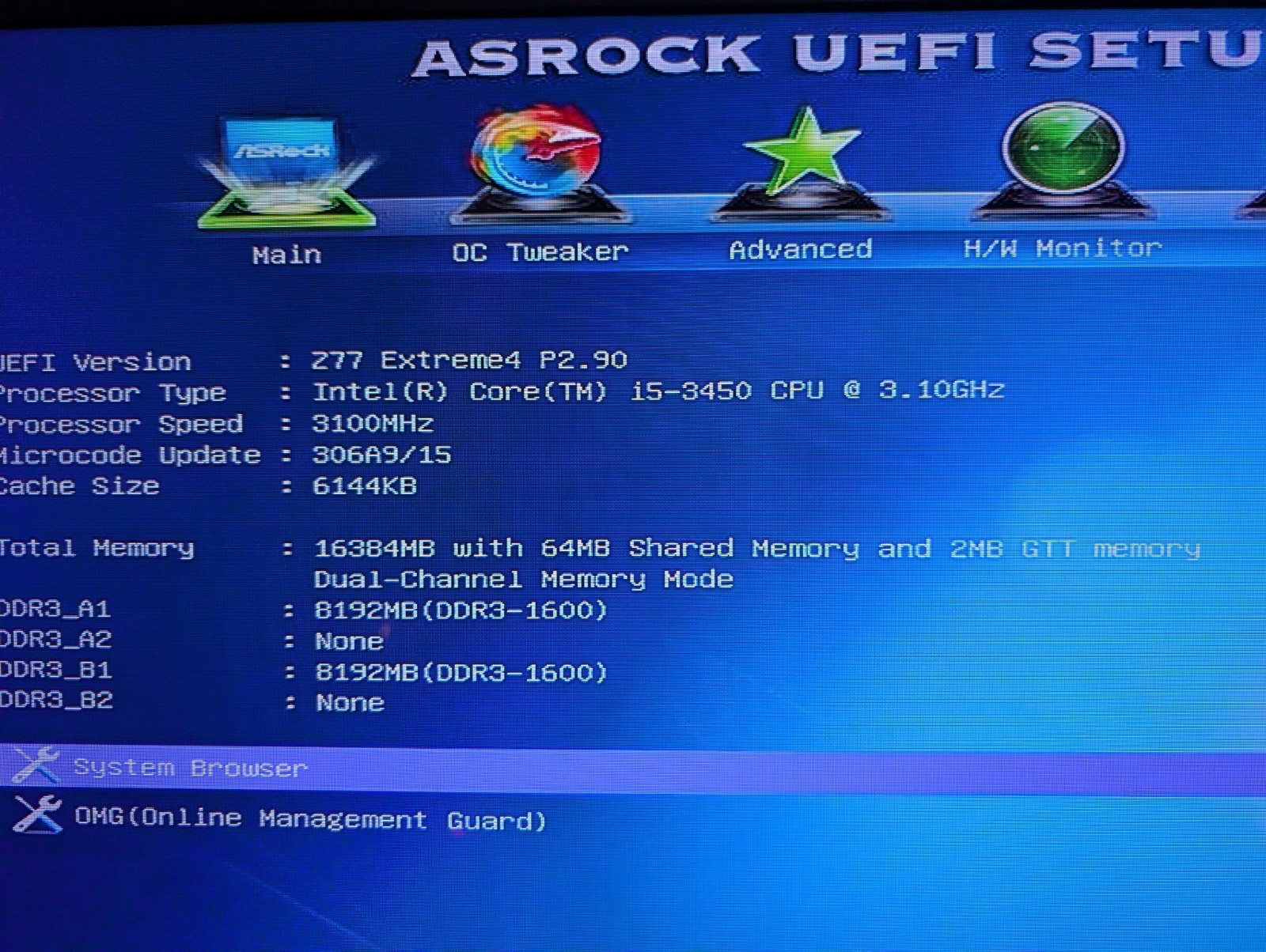 Intel Z77 Extreme 4 MB, Intel i5-3450 CPU, 16GB Ram