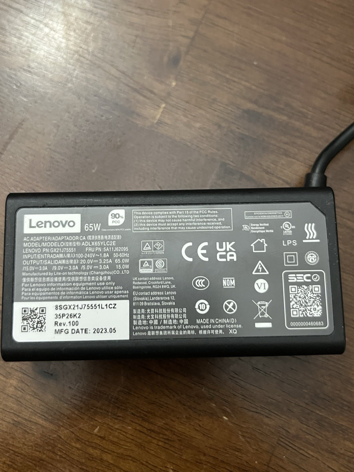 Genuine OEM Lenovo 65W USB-C Type-C Adapter Charger ADLX65YLC2E Chromebook