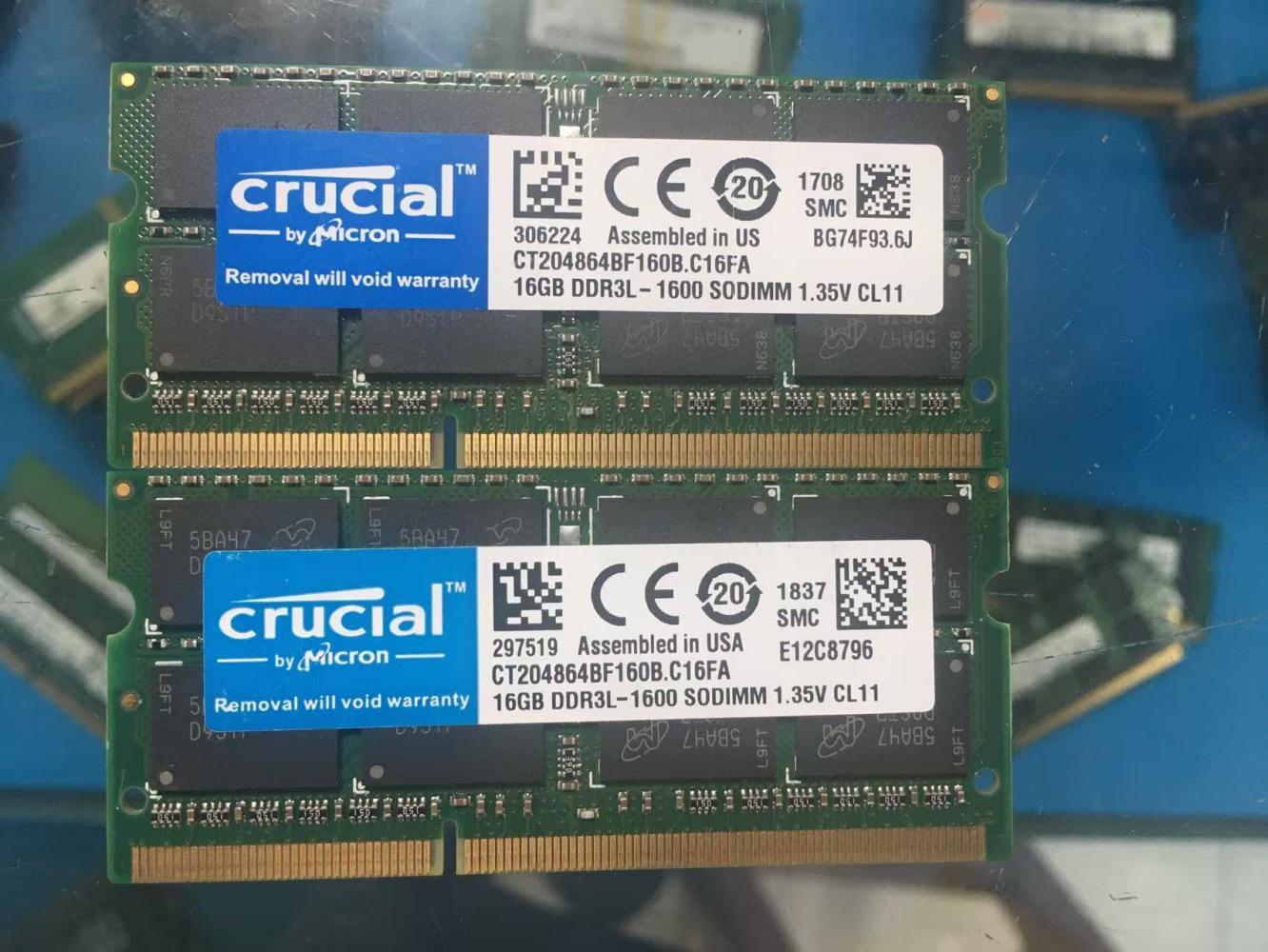 Crucial 2x 16GB 2RX8 PC3L-12800S DDR3-1600Mhz RAM 1.35V Laptop SO-DIMM Memory