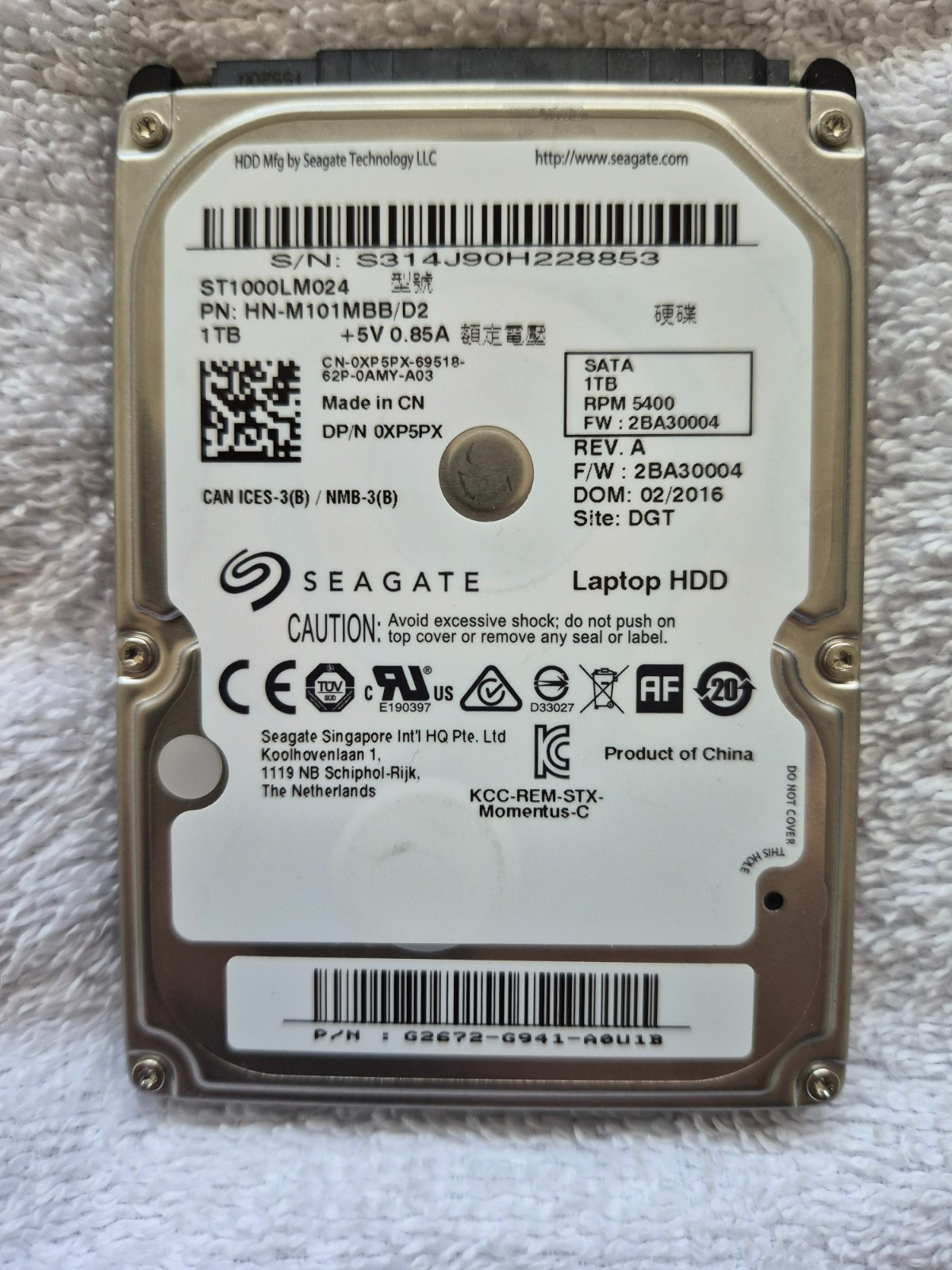 Seagate ST1000LM024 1TB 2.5″ SATA Laptop HDD 5400RPM 4914 Hour Tested Good Wiped