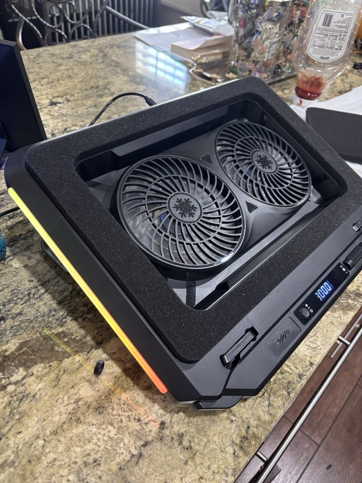 Twin Turbo Compressed Air Radiator Laptop Cooler, 2 Fans, RGB, USB, Stand