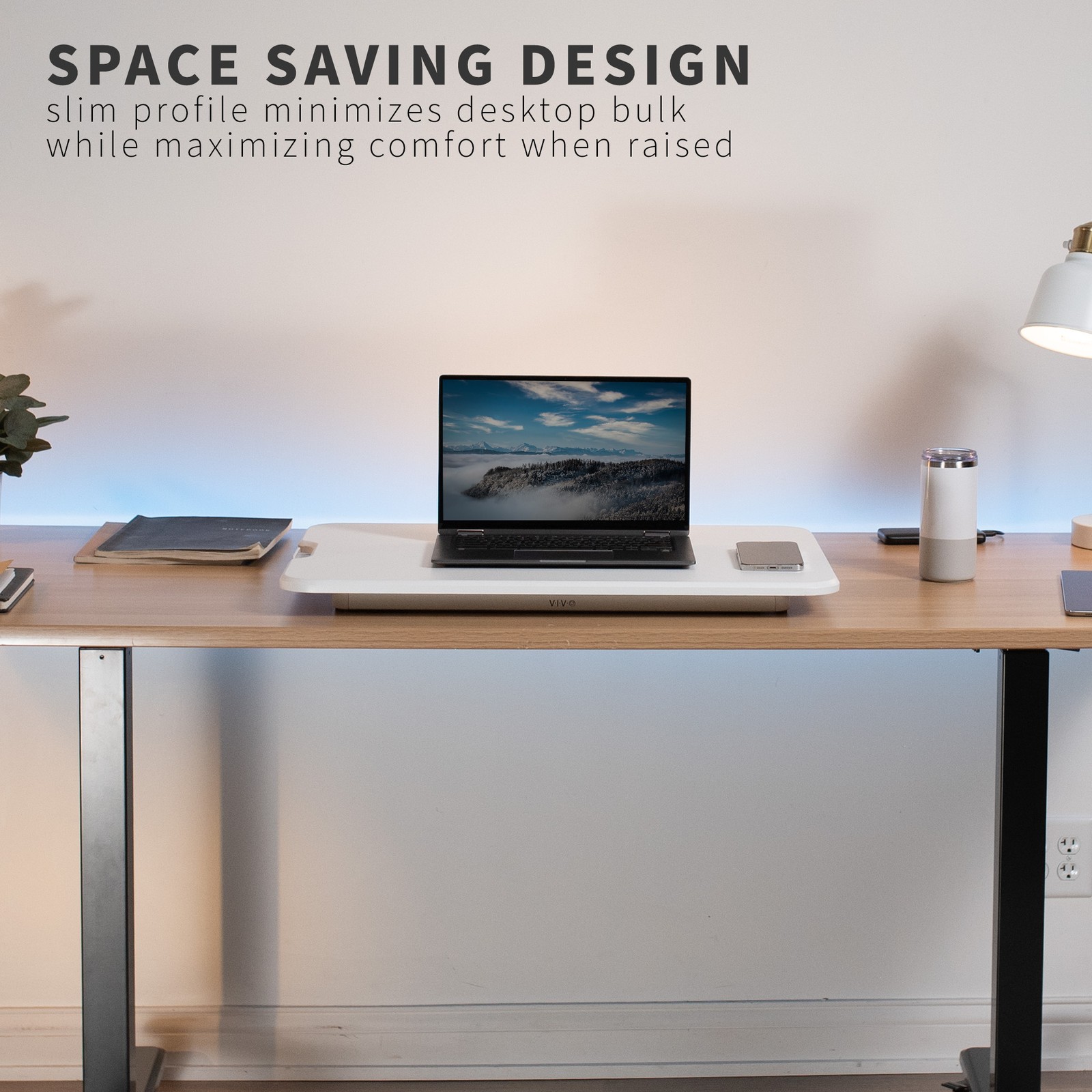 VIVO White Ultra Slim 26″ Desktop Converter, Sit Stand Tabletop Monitor Riser