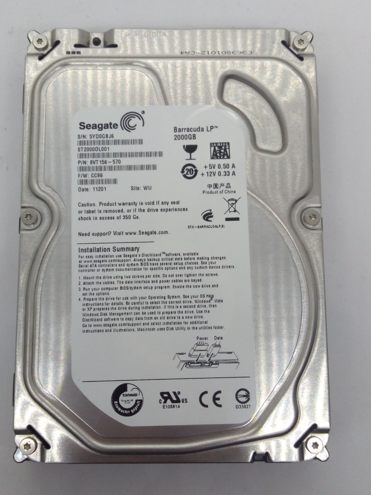 Seagate Barracuda LP 2000GB S/N: 5YD0GBJ6 3.5″ #FP4391