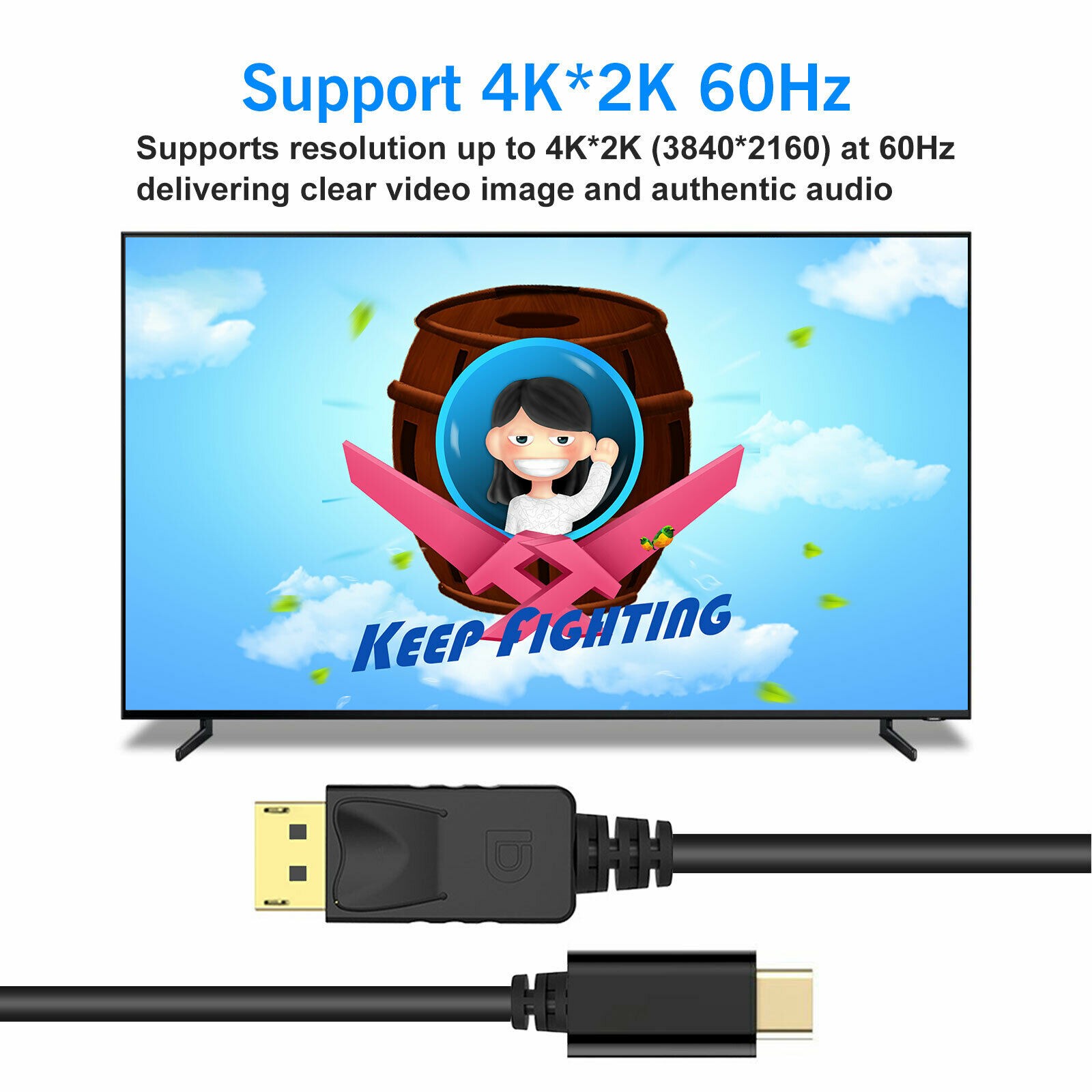 1.8m/6ft 4K 60Hz USB C Type to DisplayPort Adapter PC/TV DP Connecter Cable P&P
