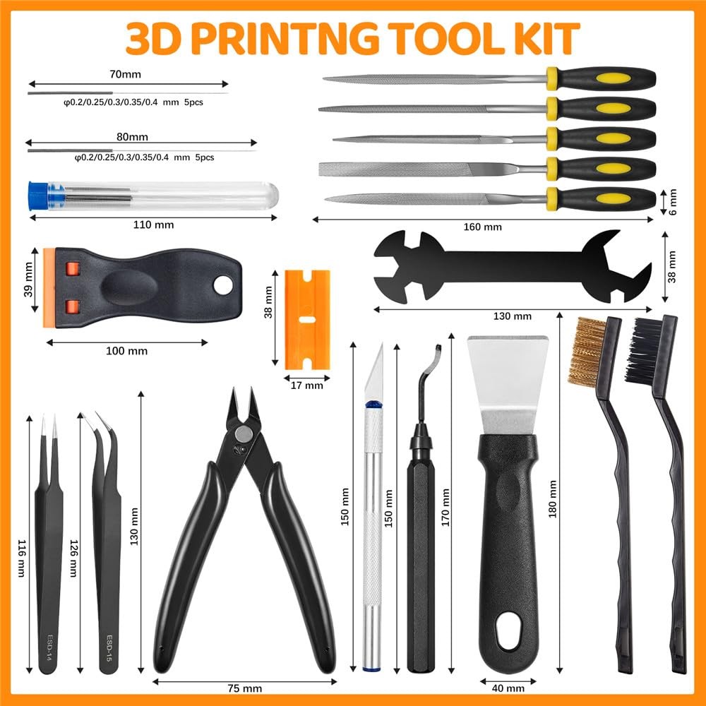 50Pcs 3D Printer Tool Kit & Accessories for All FDM/SLA Printers, Black