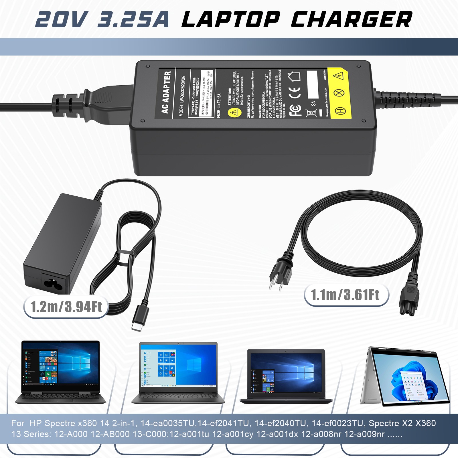 45W65W USB-C Type-C Adapter Laptop Charger For Lenovo/HP/Samsung/Acer Chromebook
