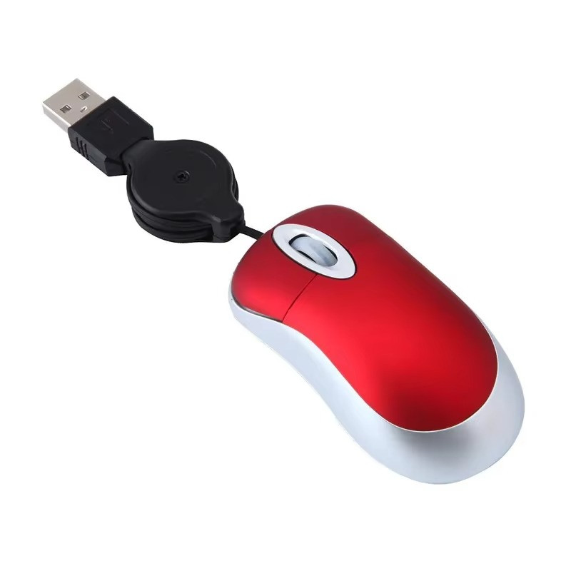 Mini Wired USB Optical Mouse Retractable Cable 1000 DPI for PC Laptop Notebook