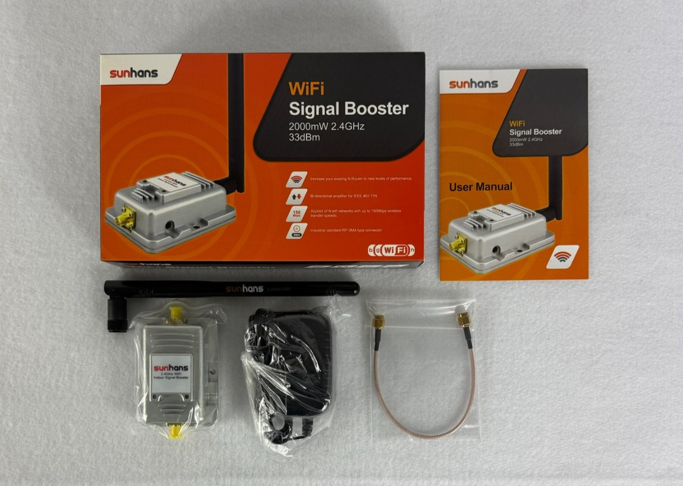 SUNHANS SH-2000 WiFi Signal Booster 2.4GHz 2000mW 33dBm 802.11 b/g/n NEW