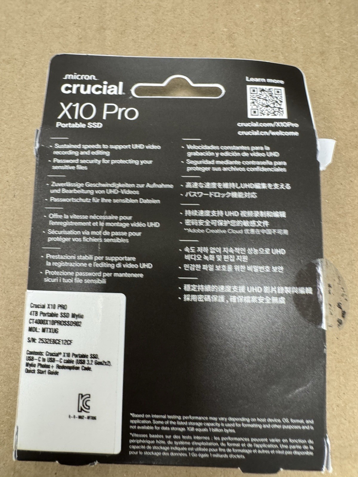 Crucial X10 Pro 4TB External SSD CT4000X10PROSSD902 MTXUG USB-C 3.2 Gen2 x2 2100