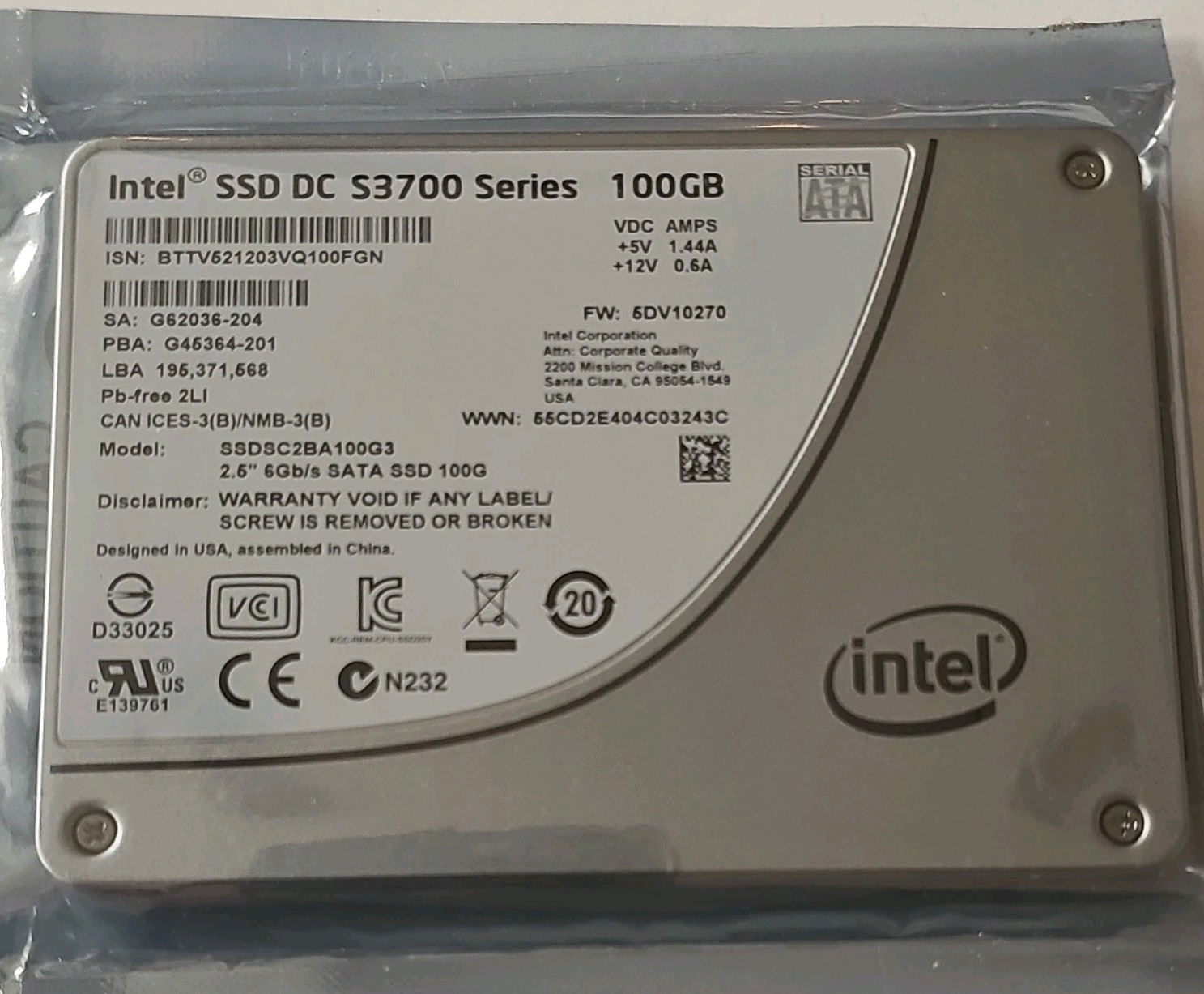 Intel DC S3700 100GB 2.5″ SATA III Internal SSD SSDSC2BA100G3