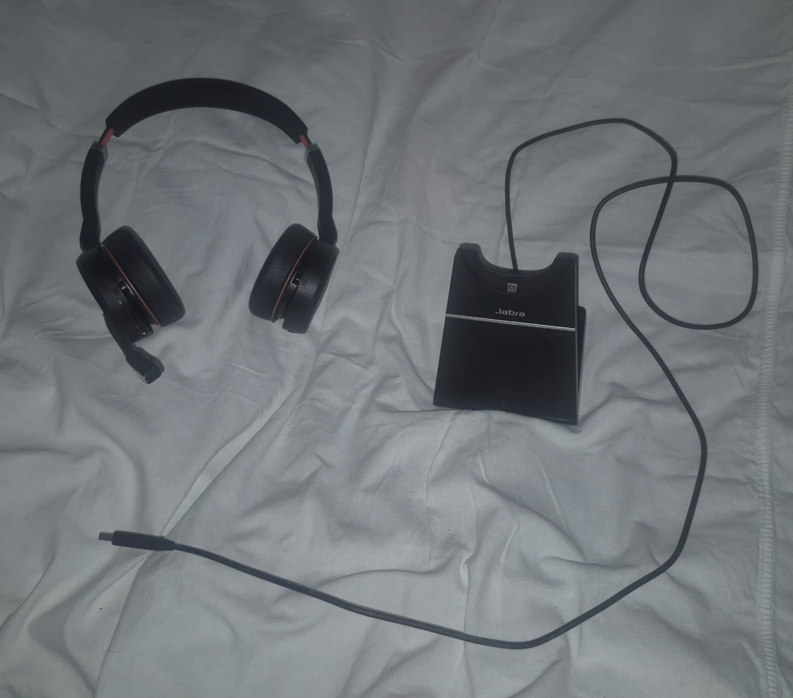 Jabra HSC040W Black Double Ear Pad Headband Headset mic + Charging Stand NoCase