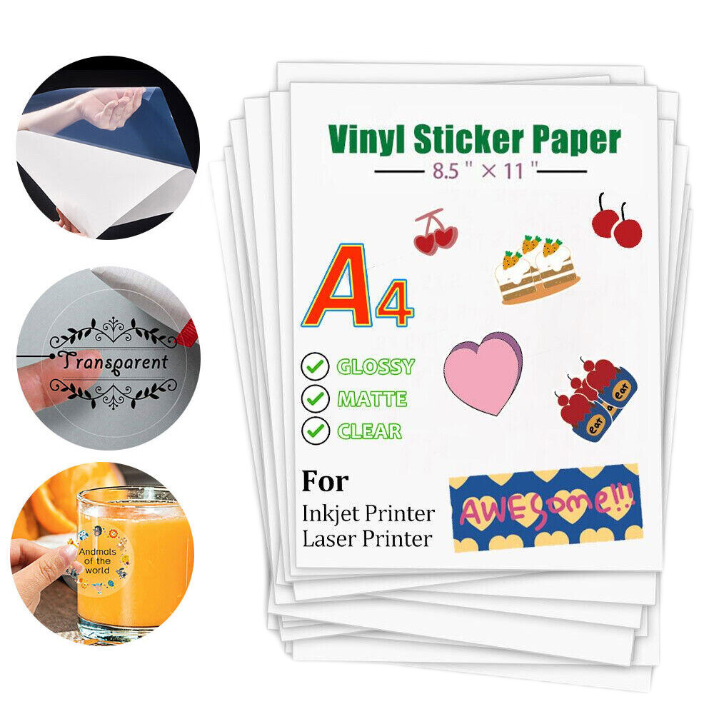 Vinyl Sticker Paper Glossy Matte Clear Waterproof Printable Inkjet Laser Printer