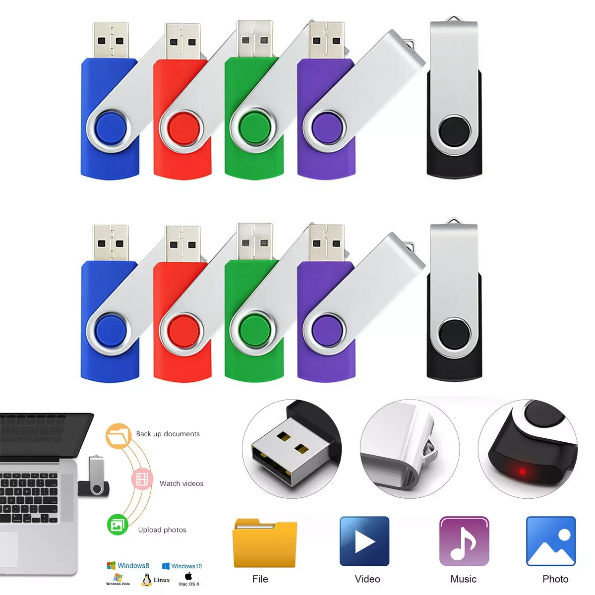 10/ 20pcs USB 2.0 2GB, 4GB ,8GB ,16GB ,32GB ,64GB 128GB USB Flash Drives Lot