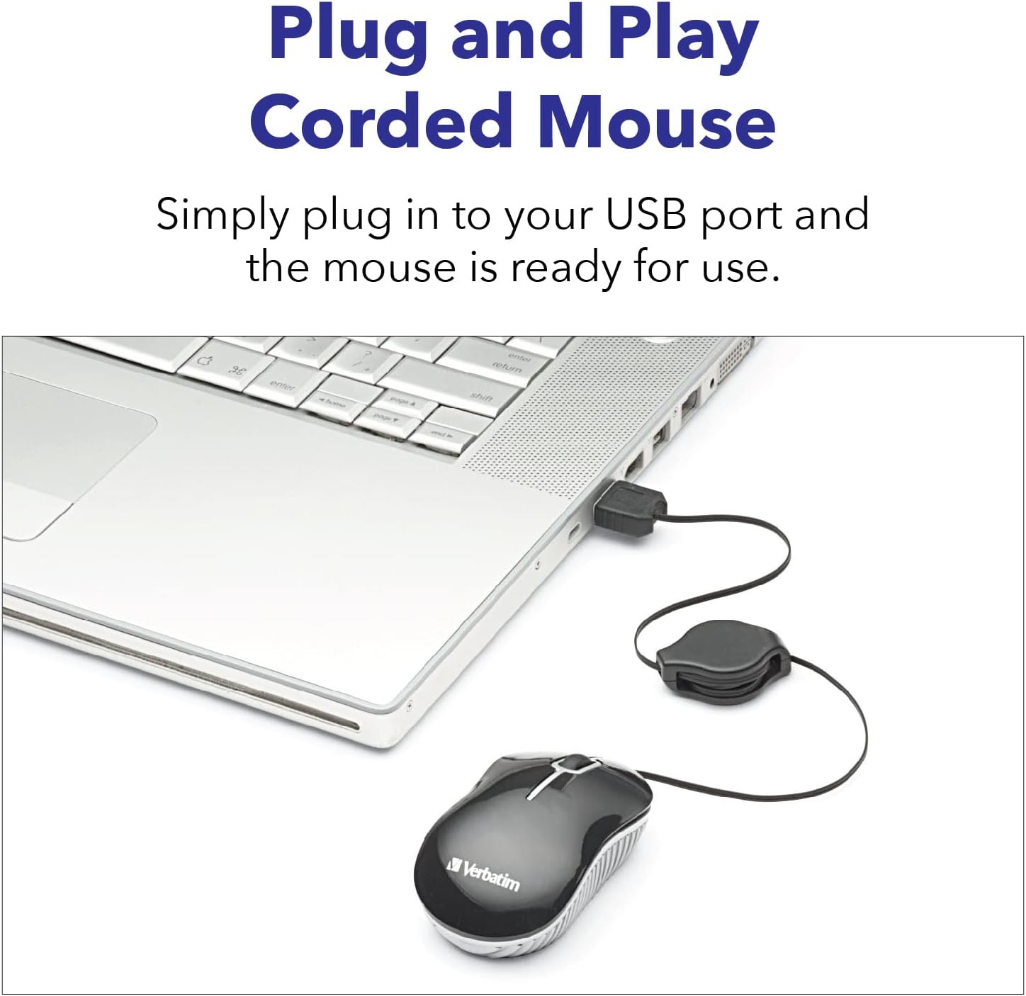 Verbatim Wired Optical Computer Mini USB-A Mouse – Plug & Play Corded Small Trav