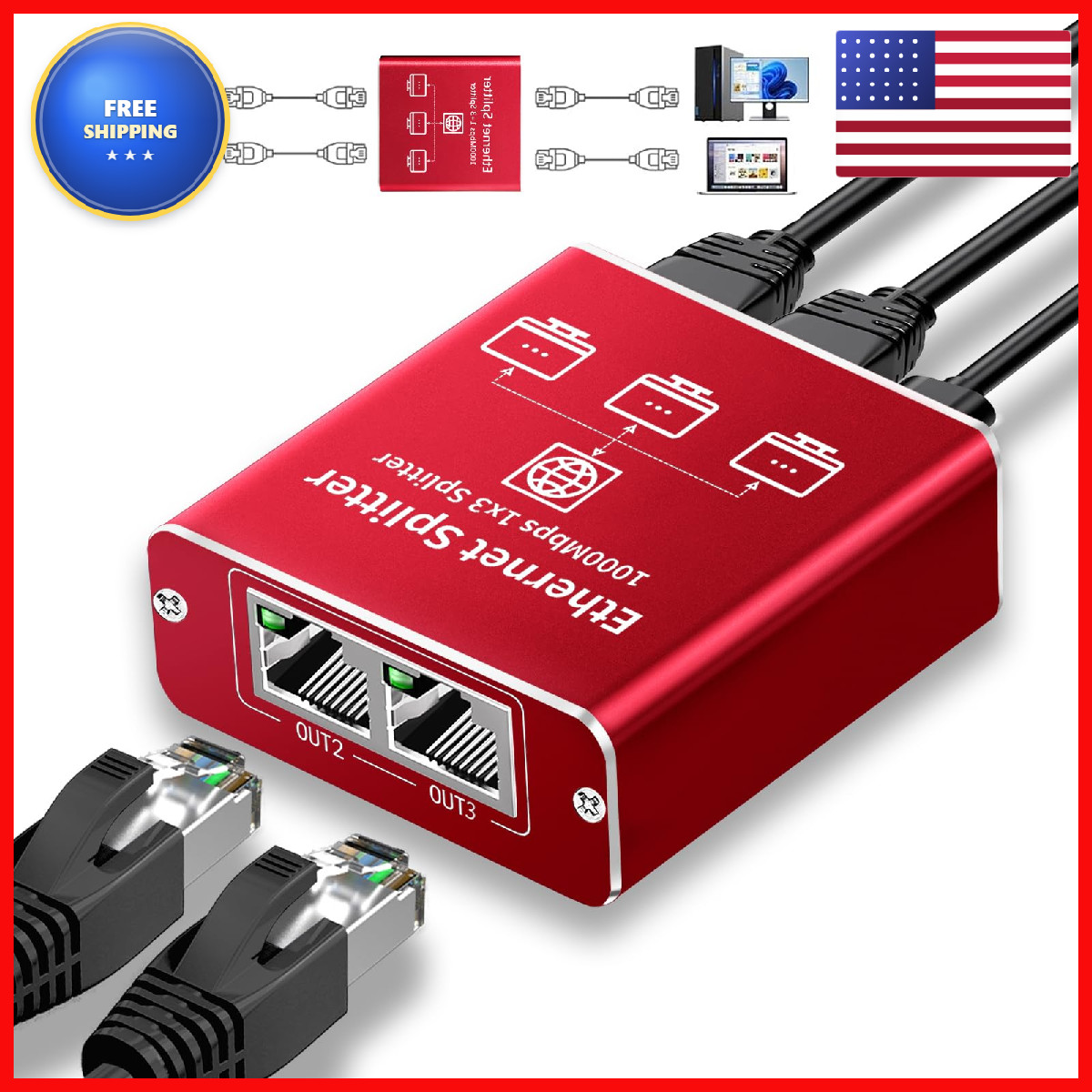 Goalake Ethernet Splitter 1 To 3 High Speed 1000Mbps Gigabit Ethernet Splitter