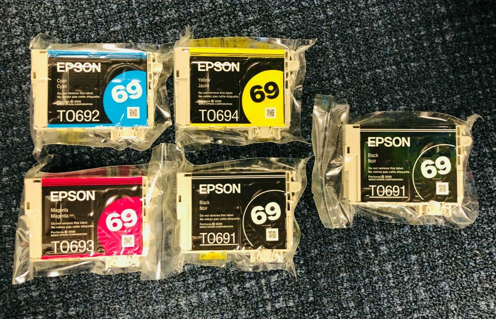 Genuine Epson 69 ink 5 Cartridges ink factory-sealed plastic bag, no retail box.