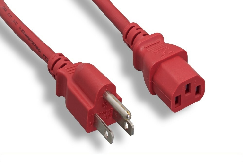 New NEMA5-15P to IEC-60320-C13 18AWG Standard Power Cord Red