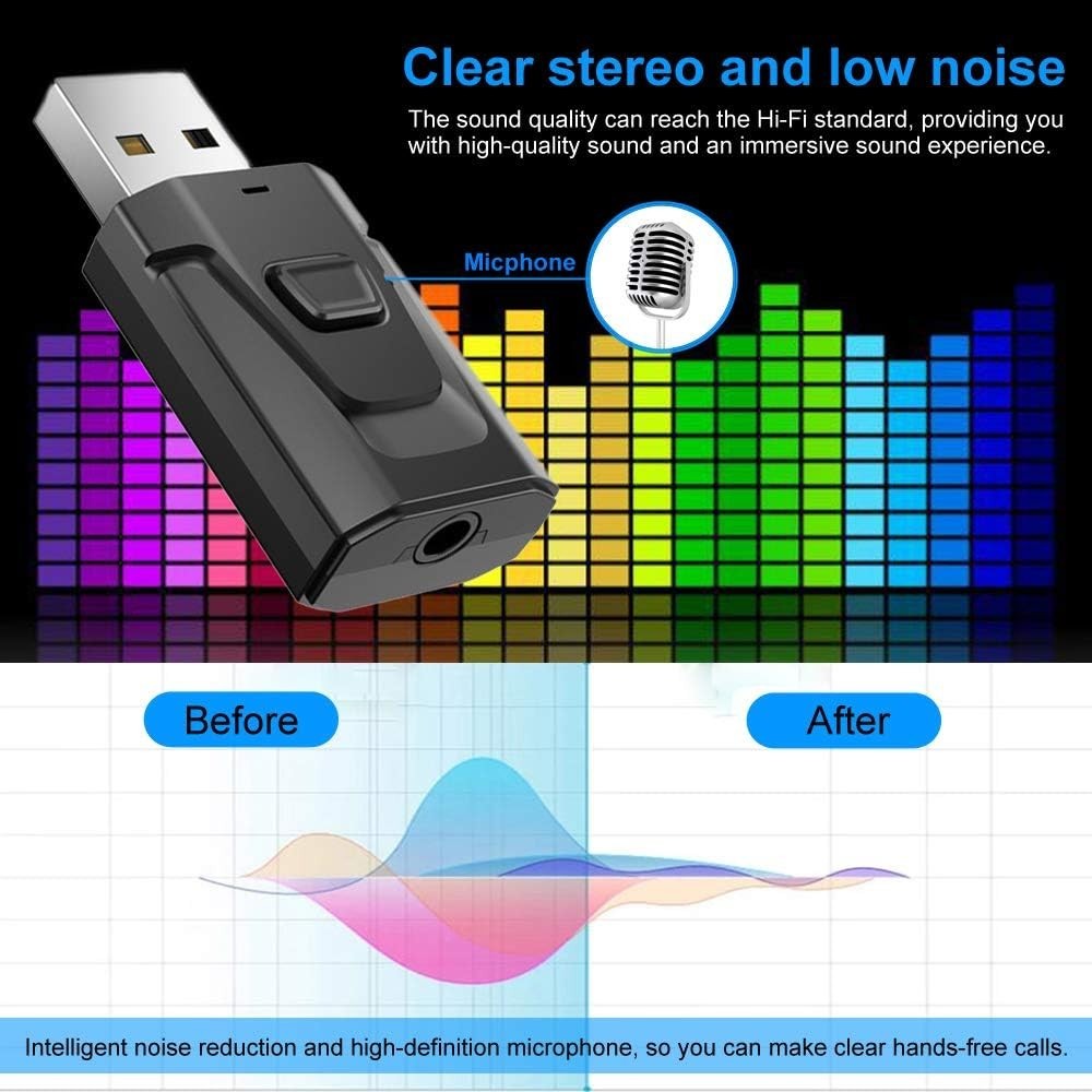 Mini Bluetooth 5.0 Car Audio Adapter Wireless Stereo Music Receiver Hands-Free