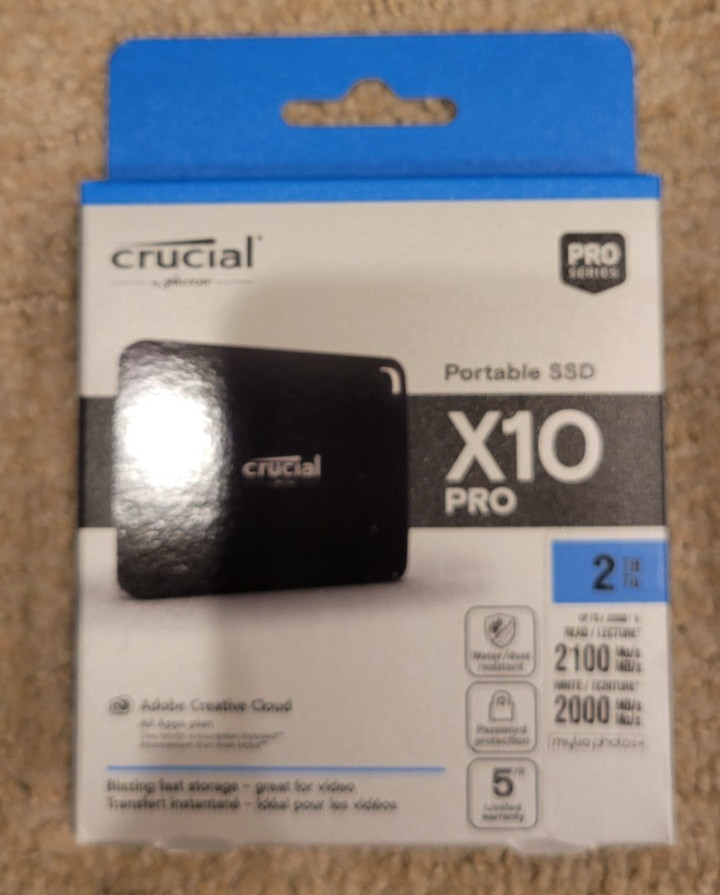 Crucial X10 Pro 2TB Portable SSD – Up to 2100MB/s read, 2000MB/s write – water a